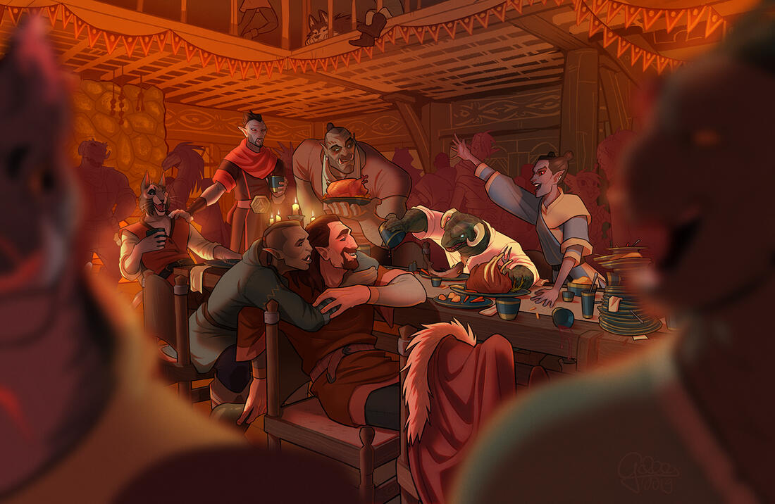Afterparty at Ruvaak&#39;s - Skyrim fanart, private commission